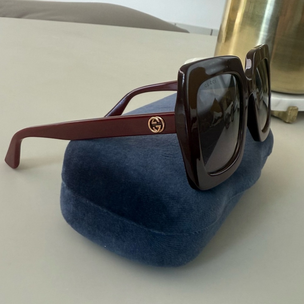 Gucci Burgundy Wine Square Oversized Sunglasses GG0328S